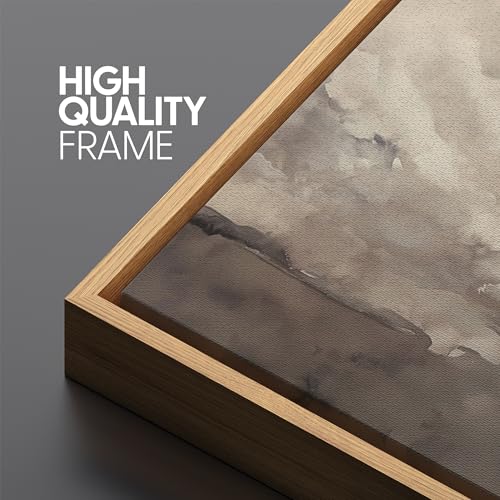 Extra Large Framed Canvas Print Wall Art Misty Landscape Neutral Tranquil Abstract Nature Painting in Earth Tones Illustrations Decorative Colorful Multicolor for Bedroom