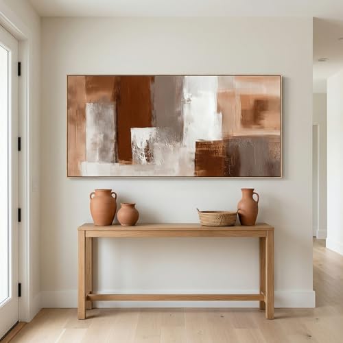 Framed Abstract Canvas Wall Art Brown White and Beige Modern Style 58 x 30 in Geometric Abstract Home Decor for Living Room Bedroom Office Wall Decoration Ready to Hang
