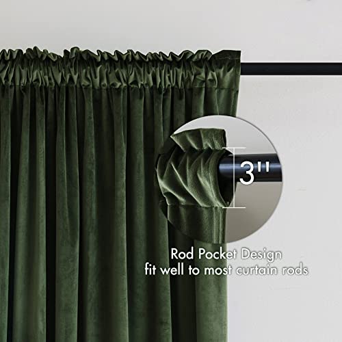 Olive Green Blackout Velvet Curtains Drapes 108 Inch Long 52"x108" (2 Count)