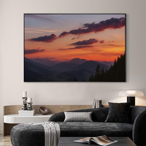 46"x72" Extra Large Framed Wall Art Scenic Sunset Over Mountain Range with Glowing Sky for Home Living Room Bedroom Decor