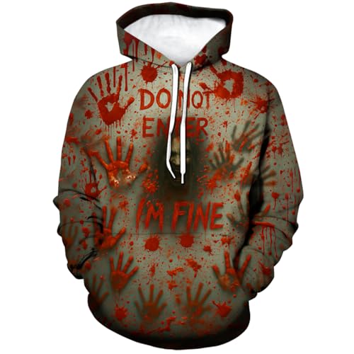 Bloody Handprint Hoodie for Men Halloween Horror Sweatshirts