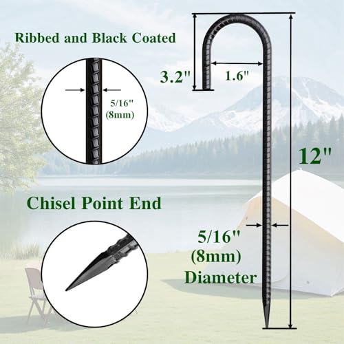 Rebar Stakes 12 Inch J Hook Ground Stakes Heavy Duty 30 Pack Chain Link Fence Stakes Galvanized Anchors Metal Tent Stakes for Wire Fencing Concrete Forming Trampolines Camping Canopies Shed Swing (30 Count)