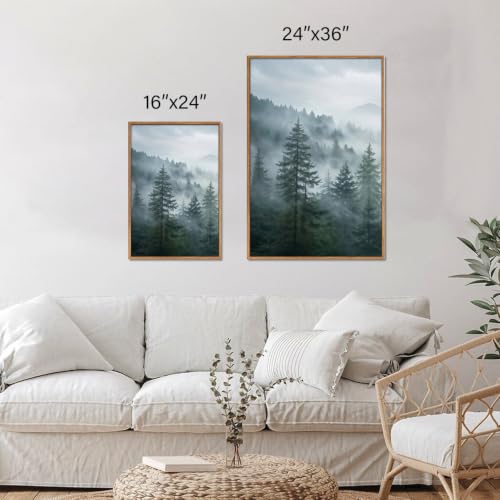Large Misty Forest Framed Canvas Wall Art Set