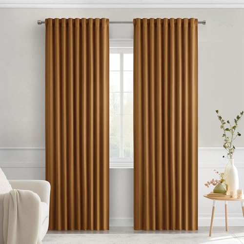 Golden Brown Back Tab Blackout Curtains 52x90 Inch Long 2 Panels Set (2 Count)