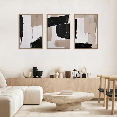 Large Framed Neutral Abstract Canvas Wall Art