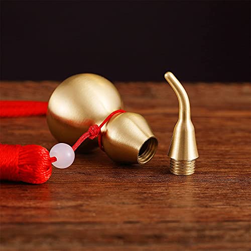 Feng Shui Brass Wu Lou Golden Gourd with Red Luck Strip Treasure Pendant for Bedroom