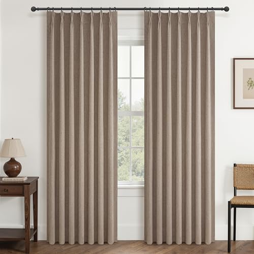Blackout Dark Flax Curtains 60 Inches Extra Wide Linen Curtain 84 Inch Length for Living Room (2 Count)