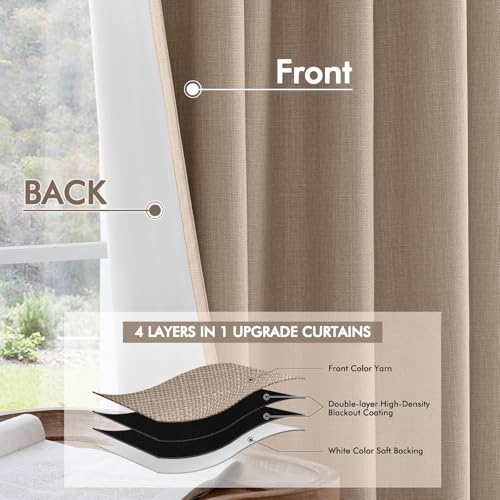 100% Blackout Back Tab Pleat Linen Curtains 50" Wx84 L (2 Count)