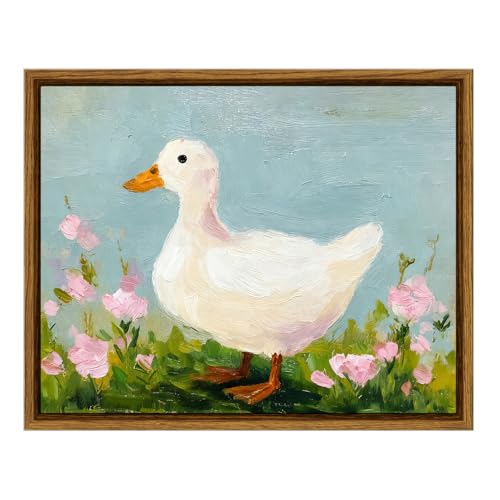 Framed White Duck Wall Art Vintage Floral Decor