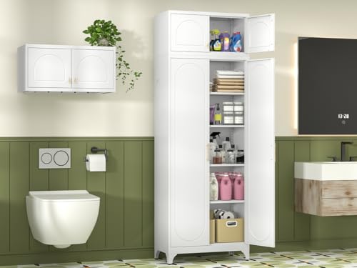 90" Tall Metal Kitchen Pantry Storage Cabinet with Doors and Shelves