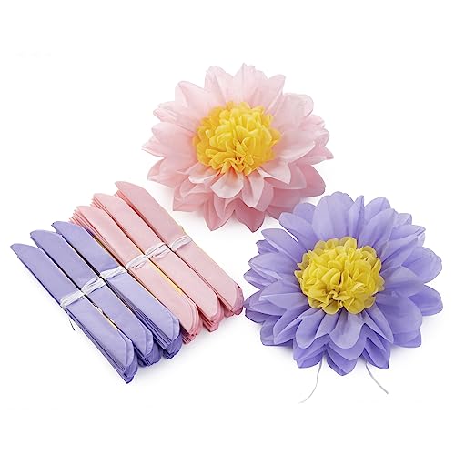 Pink Purple Paper Flowers Tissue Paper Pom Poms Sunflower Daisy Flowers for Party Decorations (18 Count)