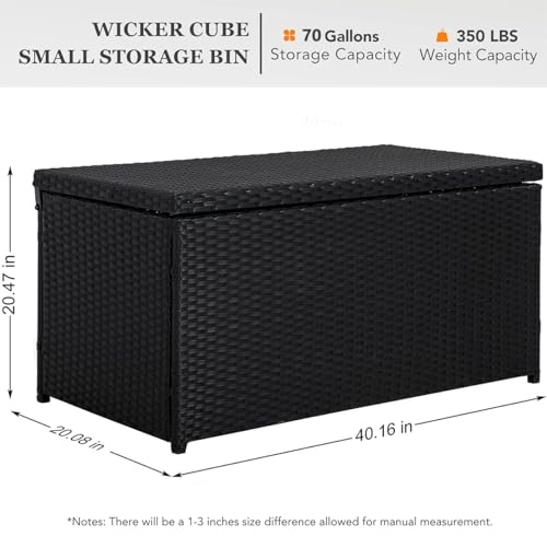 Sundale 70 Gallon Black Rattan Deck Storage Box with Hinged Lid