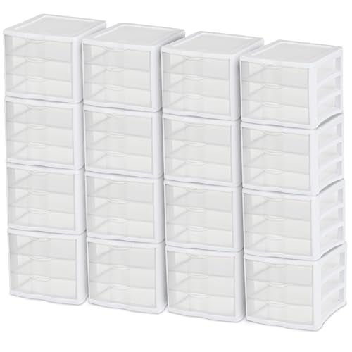 ClearView Compact Stacking 3 Drawer Storage Organizer System for Crafting Supplies (16 Count)