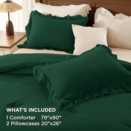 Dark Green Ruffle Full Size Comforter Set