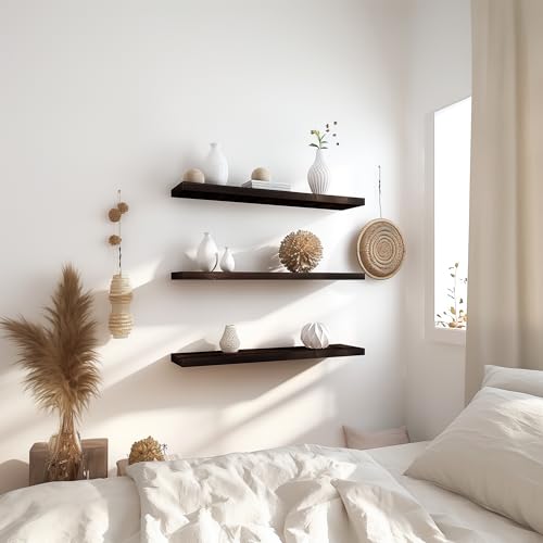 36 Inch Floating Shelves for Wall Rustic Brown Wood Wall Shelves for Bedroom Set of 4 (4 Count)