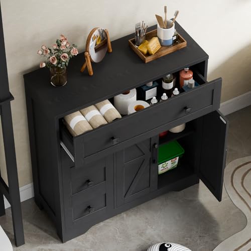 Farmhouse Storage Cabinet with 2 Doors and 4 Drawers