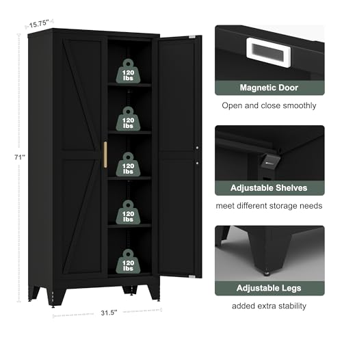 71'' Farmhouse Metal Storage Cabinet with Barn Doors