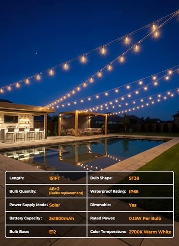 151FT Solar String Lights Outdoor (151 Foot)