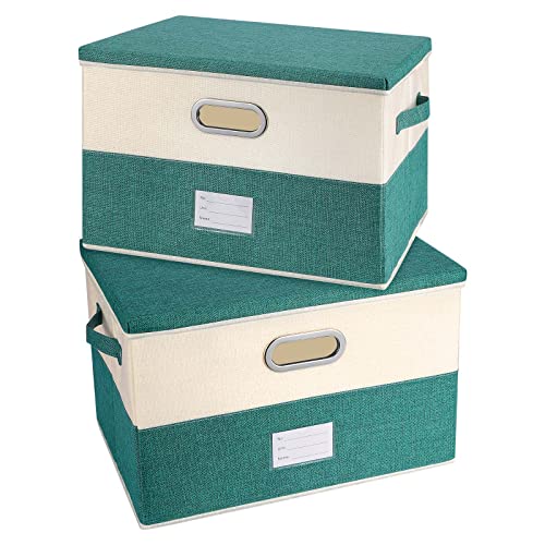 Large Linen Fabric Foldable Storage Bins with Removable Lid and Handles