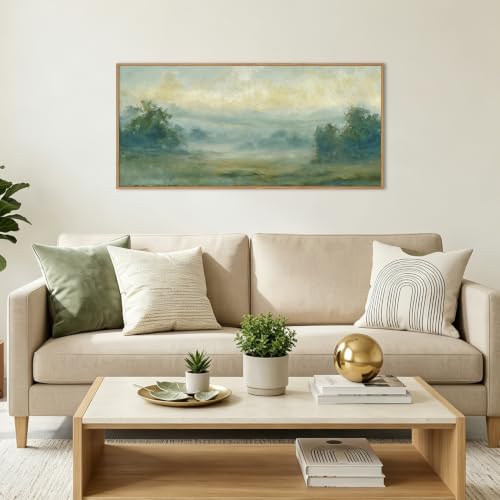 Green Abstract Minimalist Framed Canvas Wall Art