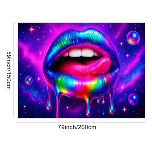 Blacklight Tapestry Lips Galaxy Room Wall Art 78 x 59 Inch