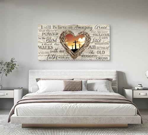 Amazing Grace Christian Wall Art Canvas Cross Decor