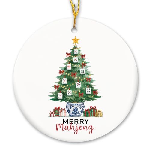 Chinoiserie Pot Mahjong Christmas Tree Ceramic Ornament Gifts