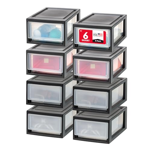 8-Pack, 6 Qt. Small Stacking Drawer Storage Organizer, Black (8 Count)