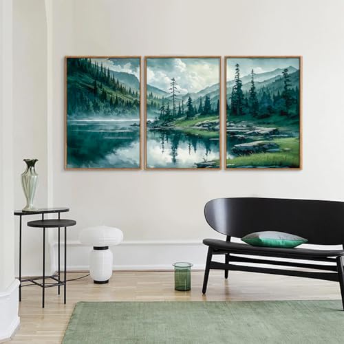 Large Nature Forest Framed Canvas Wall Art Set (3 Count)