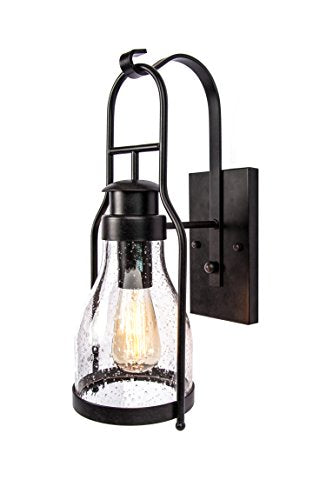 Rustic wall Light Lantern with Retro Industrial loft Lantern Look in Rubbed Bronze Powder Coat Finish with Wine Bottle Pioneer jug Glass