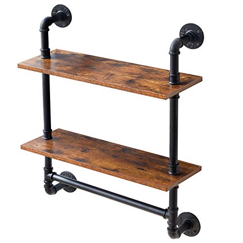 2 Tiers Industrial Pipe Shelves with Towel Bar RF