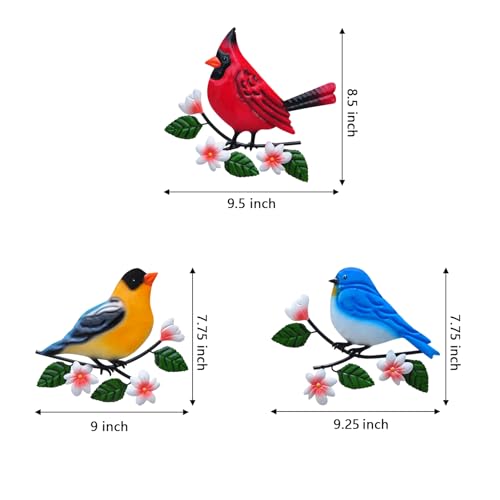 Metal Bird Wall Art Decor 3D Outdoor Sculpture Hanging Decor (3 Count)