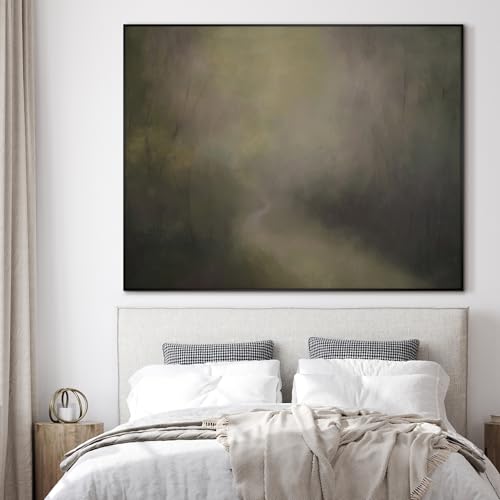36"x46" Extra Large Framed Wall Art Muted Forest Path Soft Misty Woodland Scene Illustration for Home Living Room Bedroom Decor