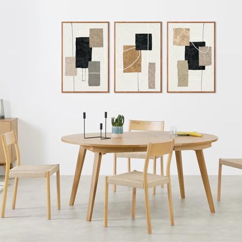 KAlRNE Neutral Abstract Wall Art Beige Block Lines Prints Set (3 Count)