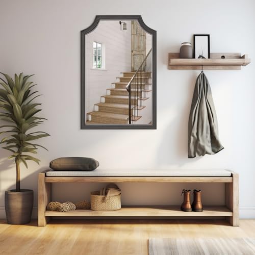 Scalloped Wood Mirror for Small Bathroom Vanity 20x30 Inch Rectangle Wall Mirror Decor for Hallway Bedroom Living Room Home