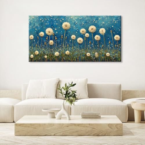 Teal Dandelion Wall Art for Living Room Abstract Blowball Canvas Painting Prints Large Flower Floral Grassland Bedroom Decoration Modern Artwork Decor
