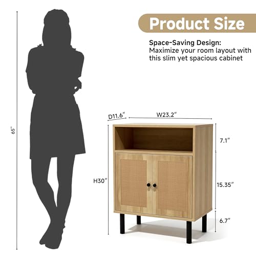 Narrow Storage Cabinet with Rattan Doors