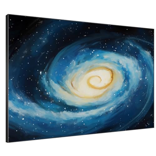 36"x46" Extra Large Framed Wall Art Spiral Galaxy Vivid Blue and Yellow Cosmic Space Illustration for Home Living Room Bedroom Decor