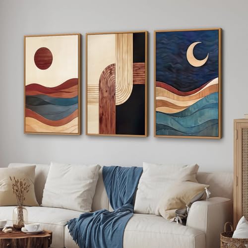 Boho Mid Century Modern Framed Canvas Wall Art