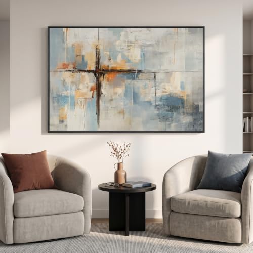 Extra Large Framed Blue Abstract Wall Art for Living Room