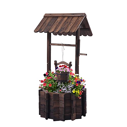 Garden Wooden Decor Rustic Wishing Well Planter Outdoor Home Décor for Patio