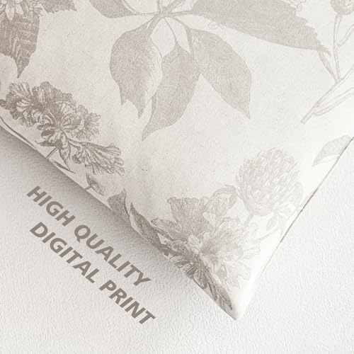 Set of 2 Linen Floral Vintage Throw Pillow Covers Neutral Accent Print Decorative Cushion Covers Farmhouse Home Decor for Sofa Chair Couch Bedroom Living Room (2 Count)