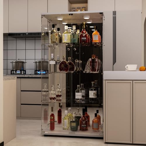 White Glass Display Cabinet with LED&Mirror