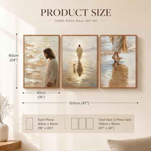 KAlRNE Jesus Walking on Water Religious Christian Wall art Set (3 Count)