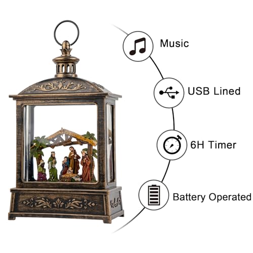 Christmas Snow Globe Glittering Nativity Scene with Music & Timer