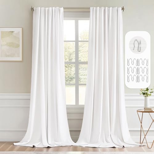 Pure White Back Tab Blackout Curtains 52x96 Inch Long 2 Panels Set (2 Count)