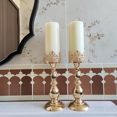 Candle Holders for Pillar Candles Gothic Gold Vintage Tall Candle Holders Set of 2 Decorative Large Table Centerpieces Candle Stand Decor (2 Count)