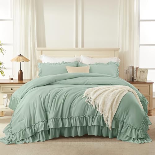 Sage Ruffle Full Size Comforter Set