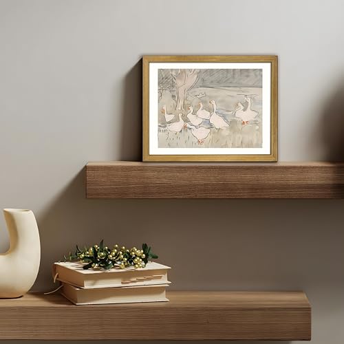Vintage Framed Goose Wall Art Watercolor Print
