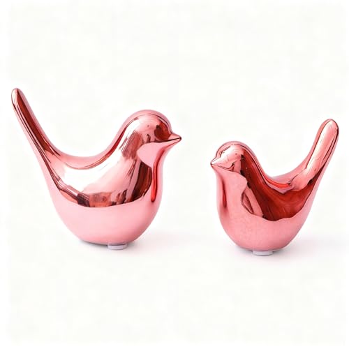 Small Birds Statues Pink Home Decor Modern Style Decorative Ornaments for Living Room (2 Count)